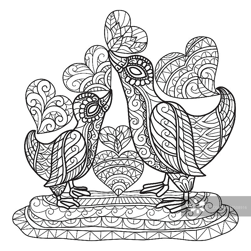 鸭妈妈和儿子涂鸦填色页图片素材