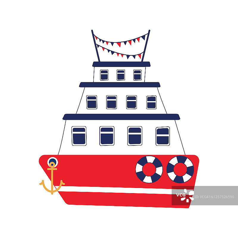 带有两个救生圈的三层游轮图片素材