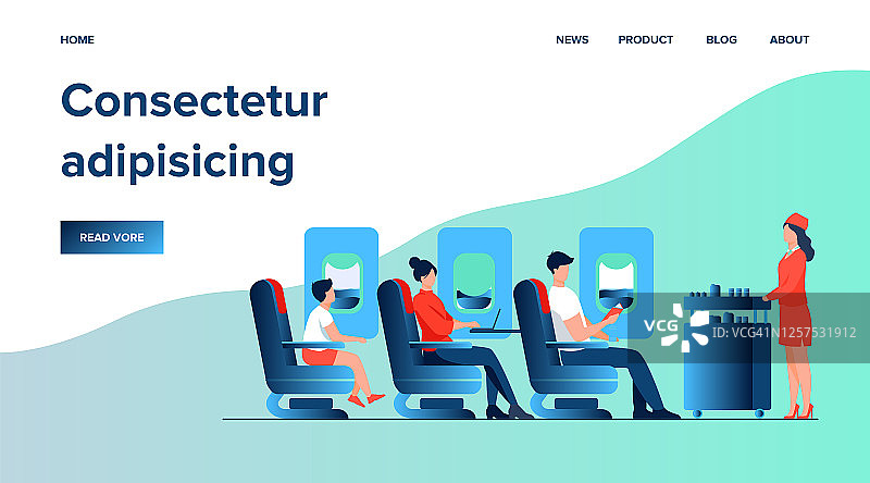 舒适的航空旅行扁平矢量插画图片素材