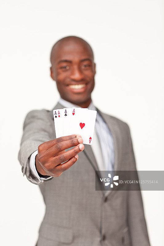 拥有四张a的有吸引力的商人图片素材