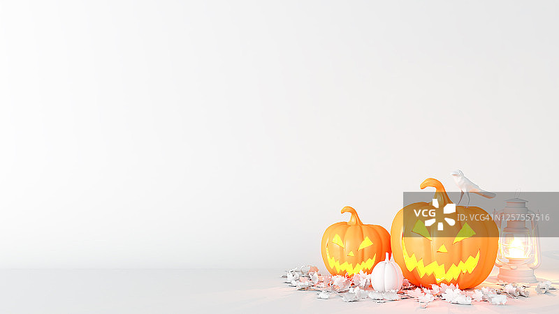 万圣节南瓜灯与装饰背景（3D渲染）图片素材