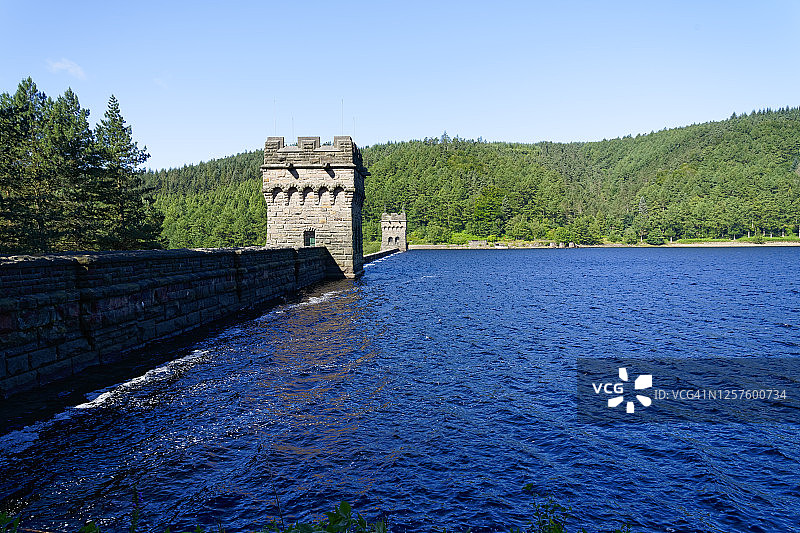 德文特水库的波纹水面冲击着坝壁图片素材