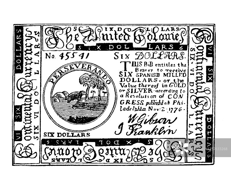 早期美国货币：大陆美元图片素材