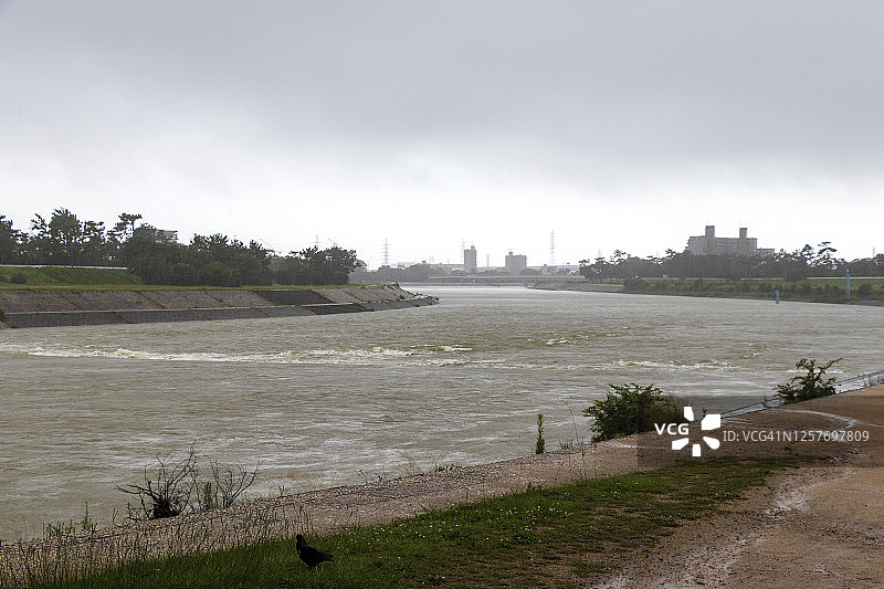 暴雨引发的河流洪水图片素材
