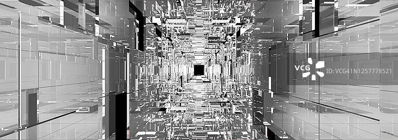 未来玻璃隧道：透明地板与玻璃墙长廊图片素材