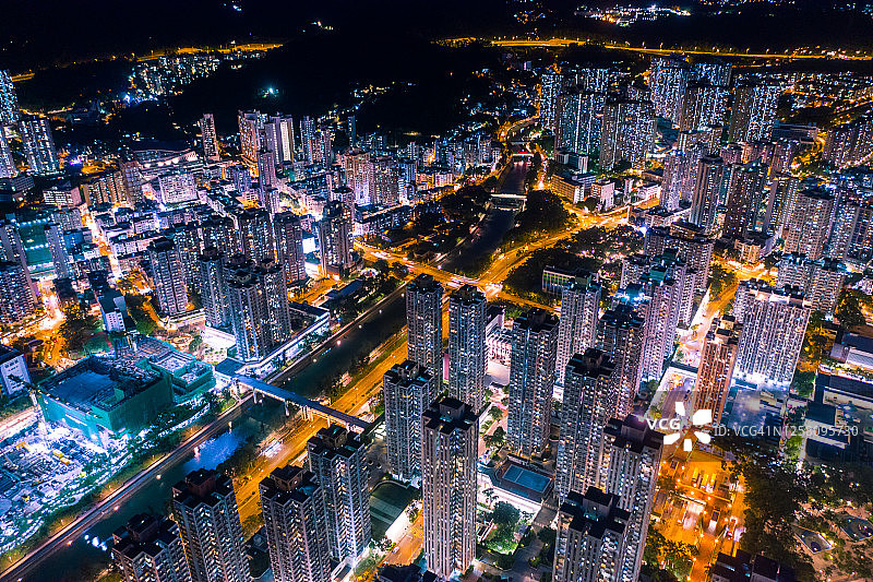 中国香港大埔新市镇的无人机视角图片素材