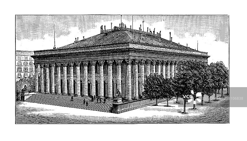 巴黎证券交易所古老雕刻插图图片素材