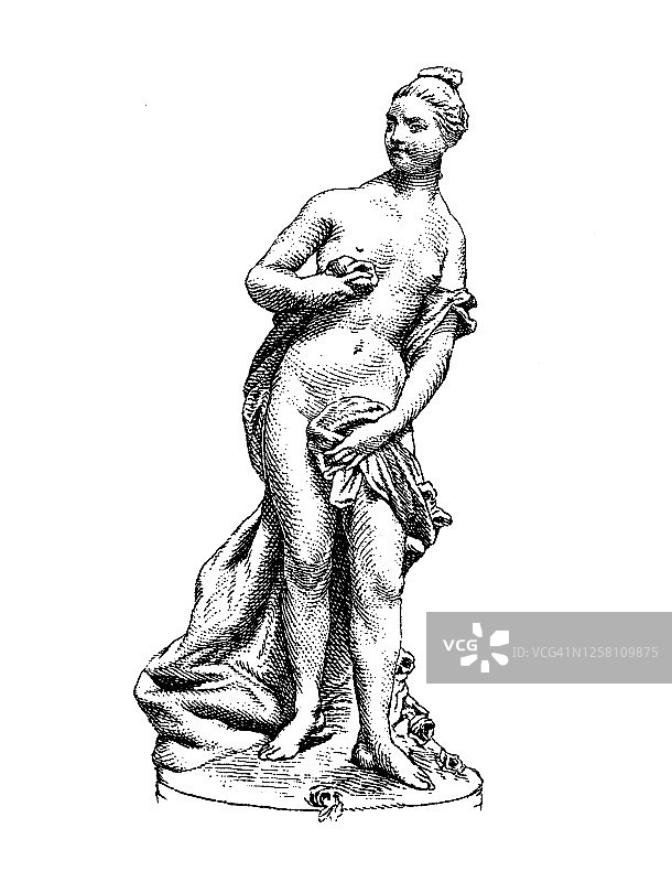 沐浴仙女的古老雕刻插图 - J. B. 勒穆瓦纳的雕塑，18世纪图片素材