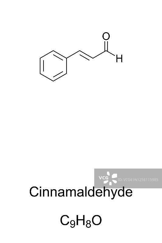 肉桂醛：肉桂的风味和气味，化学式图片素材