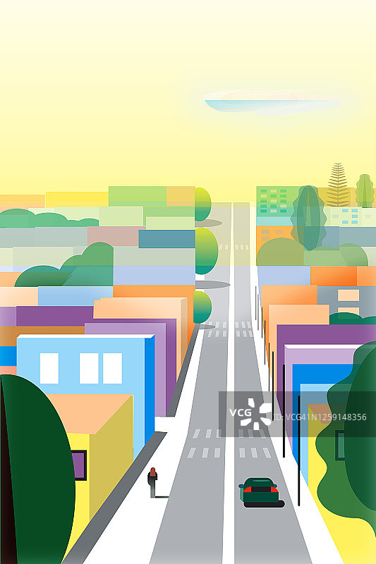 黄色调的宁静城市景观插画图片素材