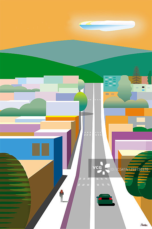 橙色调的静谧城市景观插画图片素材