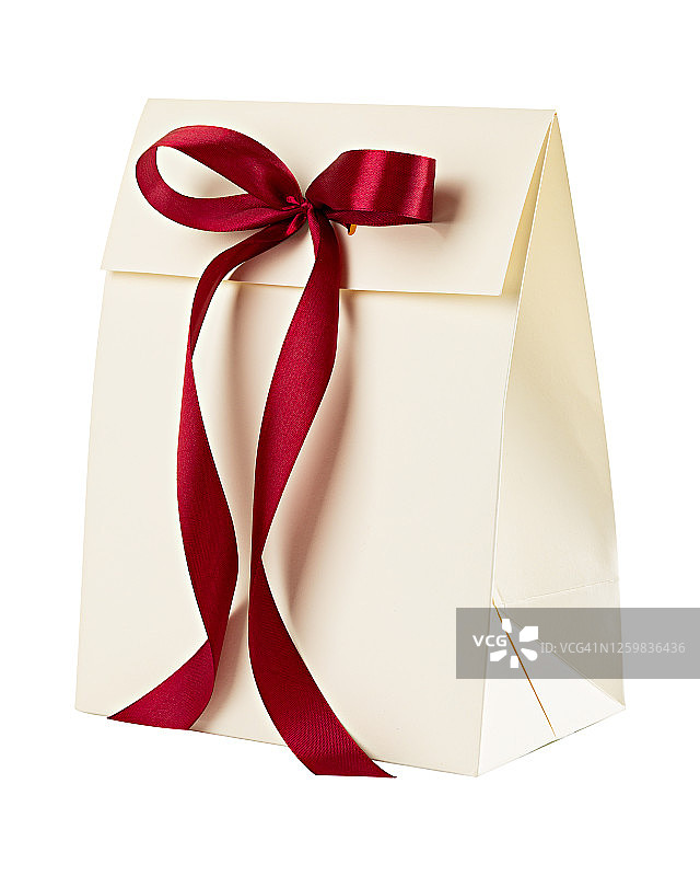 白色背景上的红色蝴蝶结白色礼品图片素材