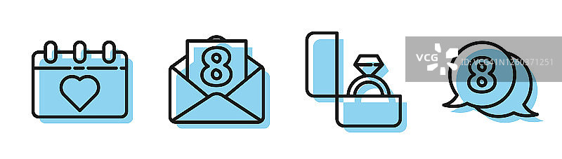 订婚戒指、三八节日历及信封矢量图标图片素材