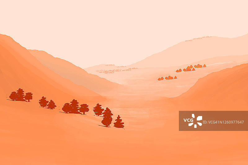 夏季山丘简约风景插画图片素材