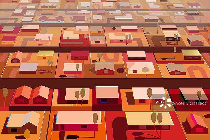 郊区航拍数字插画图片素材