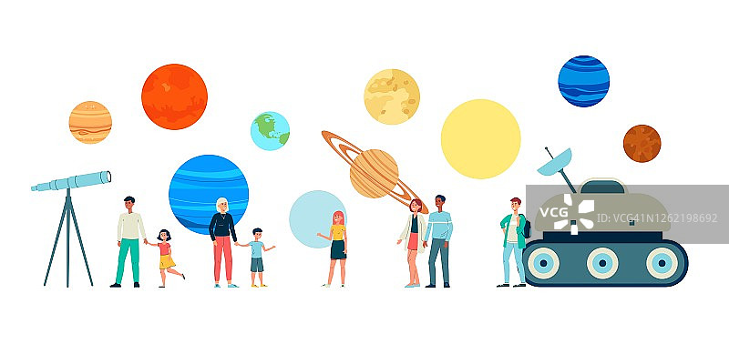 参观天文馆的人物矢量角色合集图片素材