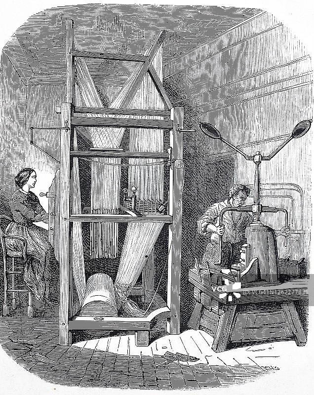 1860年法国织布机图片素材