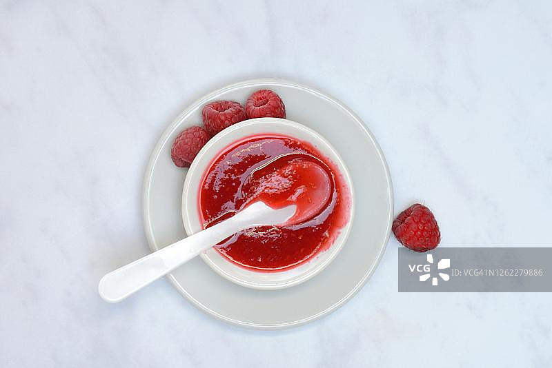 德国覆盆子酱、覆盆子果酱与勺子图片素材