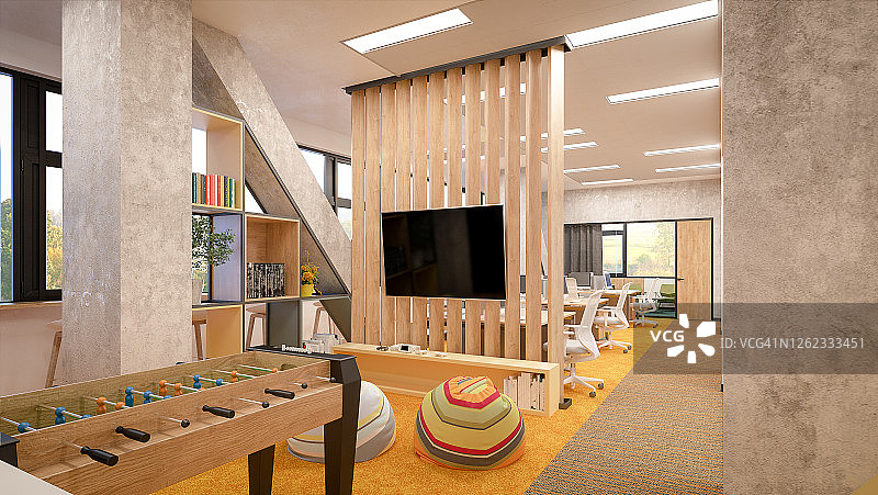 IT办公室/休息区/放松区：建筑可视化3D渲染图图片素材