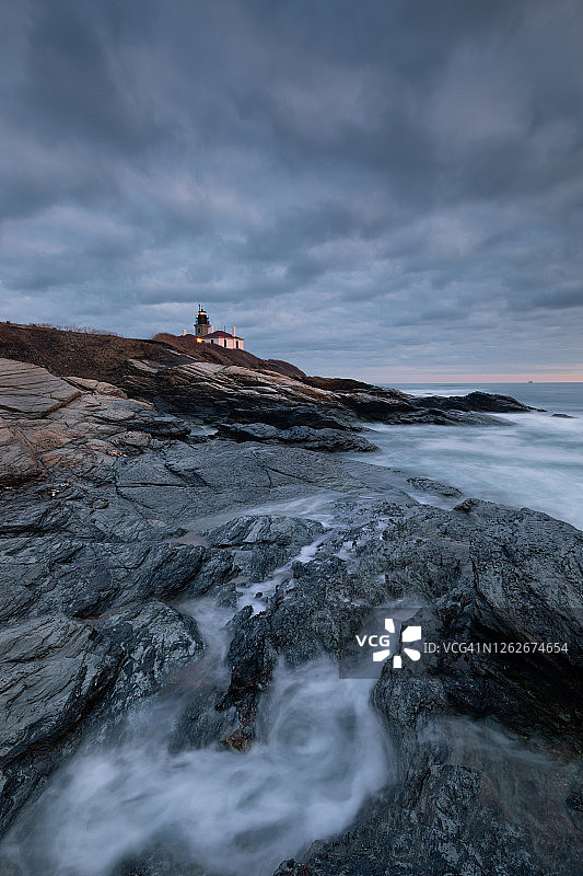 日落时分的海狸尾灯塔图片素材