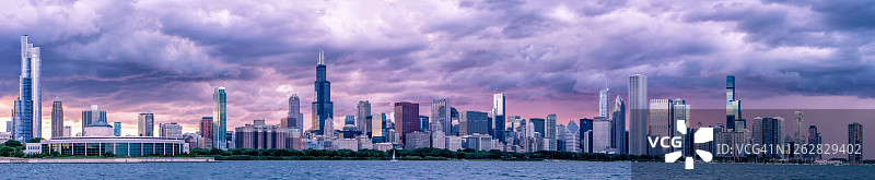 芝加哥天际线日落全景图片素材