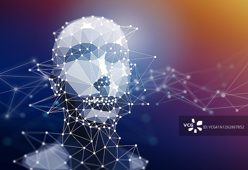 具有网络图形技术背景的几何多边形人工智能人脸图片素材