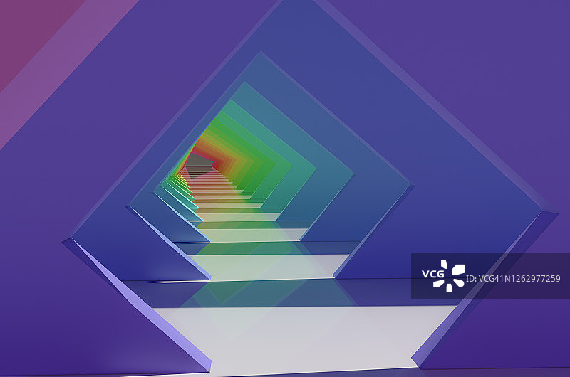 具有几何框架图案的彩色未来主义走廊背景图片素材