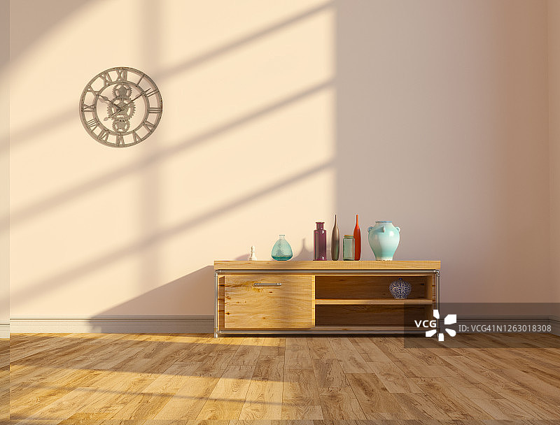 清晨粉色墙壁的客厅，中古风格图片素材