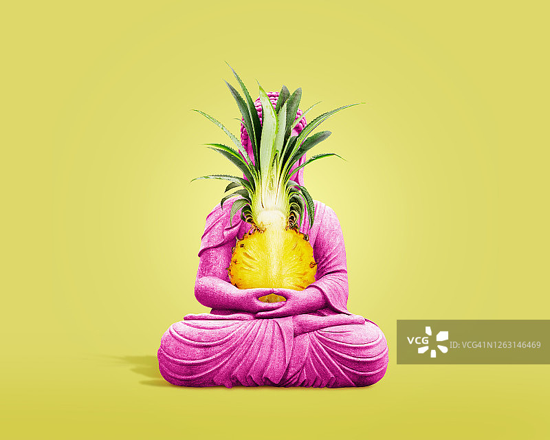 粉红色佛像与菠萝图片素材