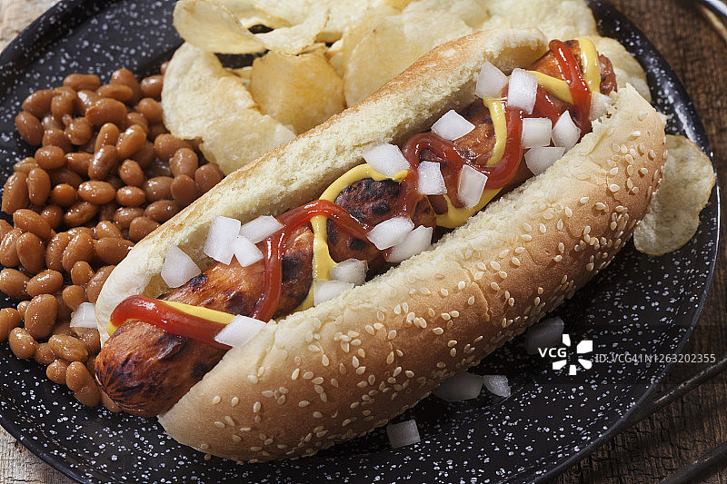 篝火旁的烤豆狗图片素材