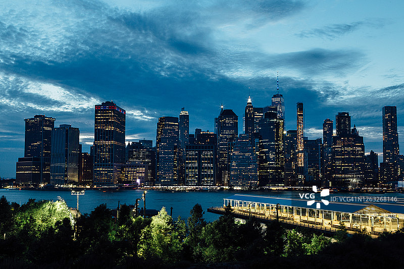 纽约市天际线在黄昏时分图片素材