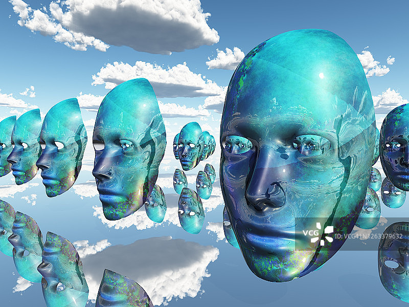 超现实场景中的分离面孔或面具图片素材