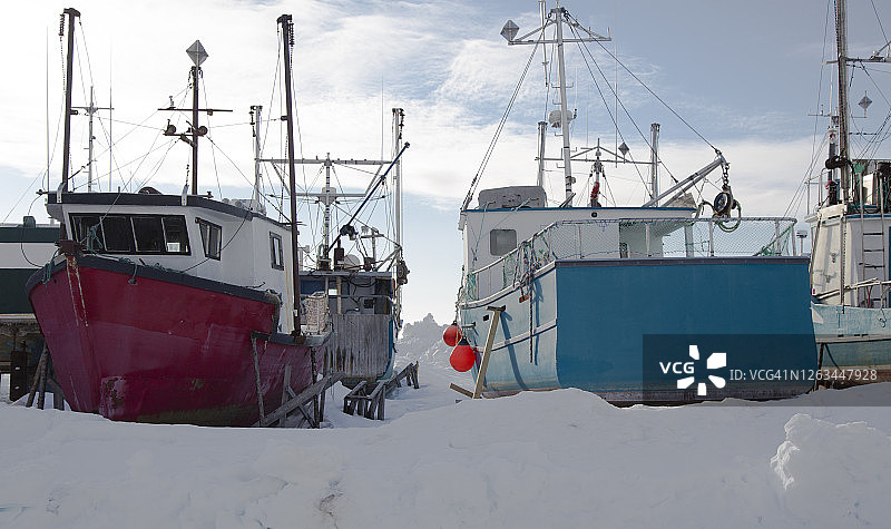 拖上岸过冬的船只图片素材