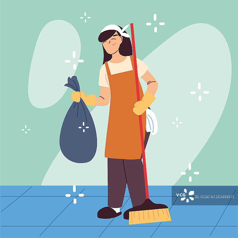 卫生人员与清洁设备，清洁女工图片素材