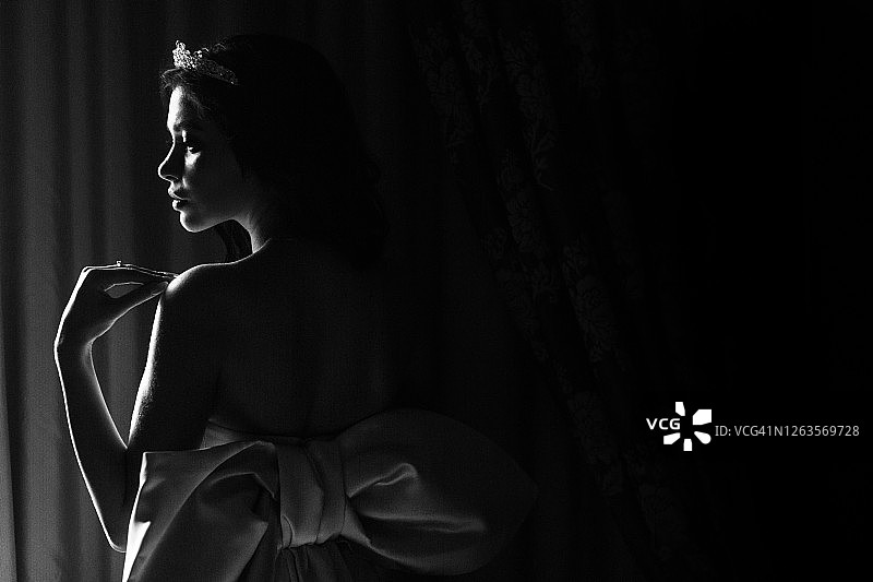 美丽的黑白新娘侧面人像图片素材