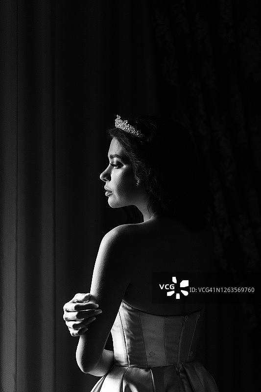 美丽的黑白新娘侧面人像图片素材