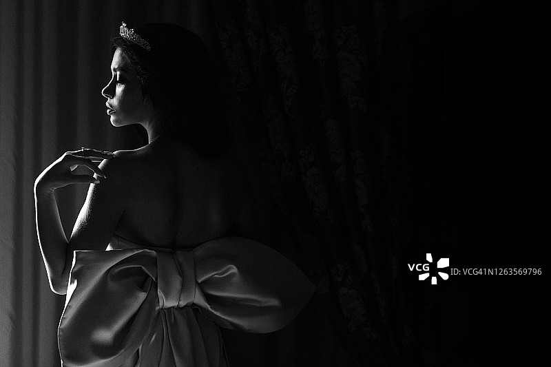 美丽的黑白新娘侧面人像图片素材