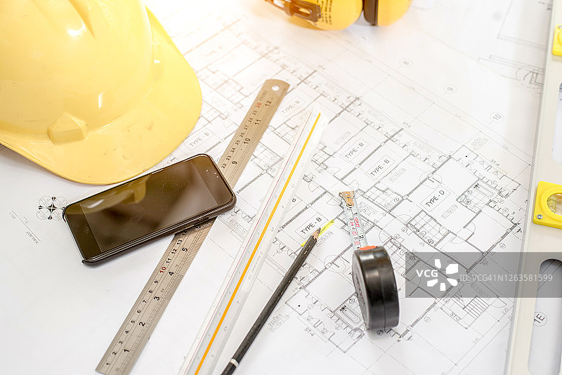 工程图纸草图设计项目和绘图工具图片素材