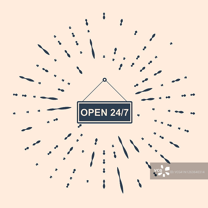 带有文本“24-7小时营业”的黑色悬挂标志在上面隔离图片素材