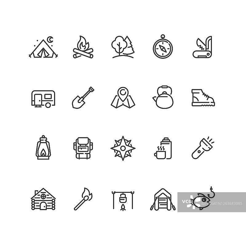露营图标线性风格合集图片素材