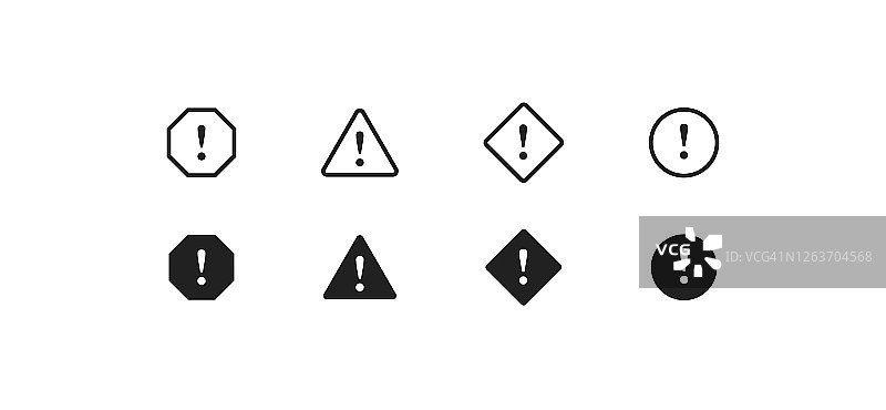注意，简约图标集。危险概念图示。矢量扁平风格风险标志。图片素材