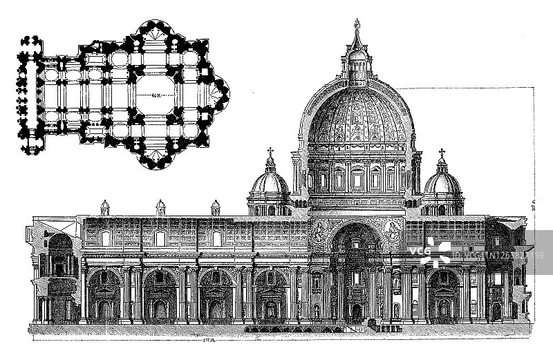 梵蒂冈圣彼得大教堂古老雕刻插图图片素材