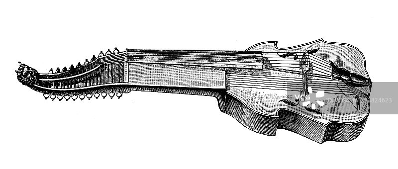 古代雕刻插图：巴里东琴-弓弦乐器图片素材