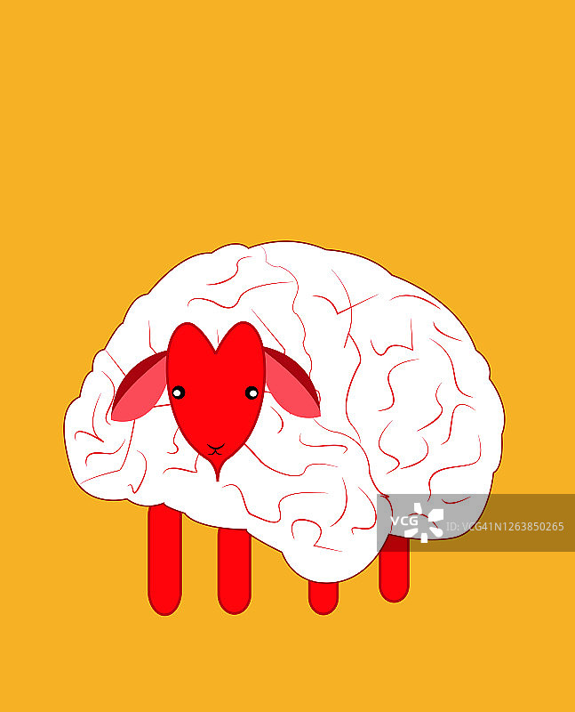 天真无邪的大脑发型小羊插画图片素材