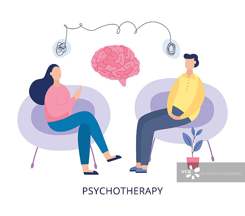 心理治疗海报 - 心理健康治疗中的卡通人物图片素材