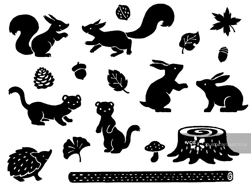 手绘风格森林小动物剪影插画集图片素材