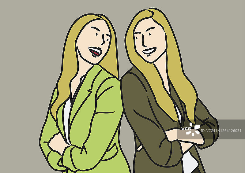 两位商务女士背靠背站立图片素材