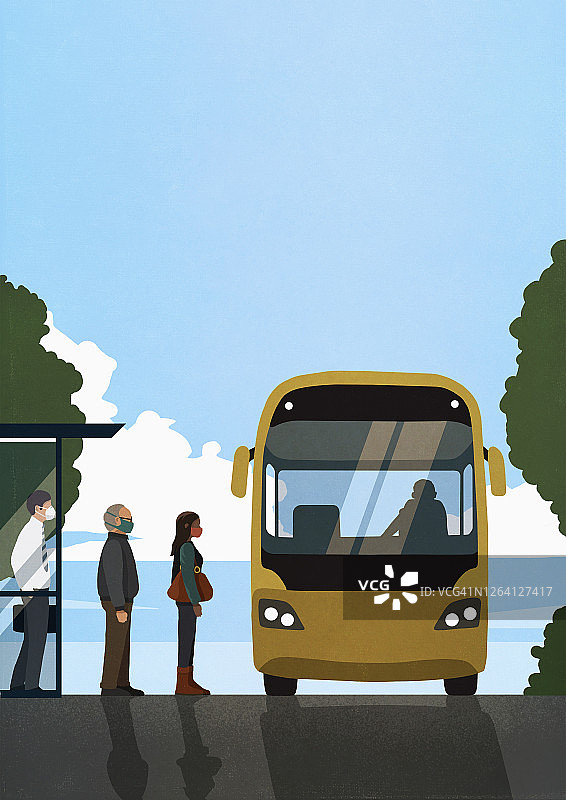 戴着口罩乘坐公共汽车的商务人士图片素材