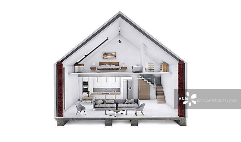 美丽的两层楼房3D渲染图片素材