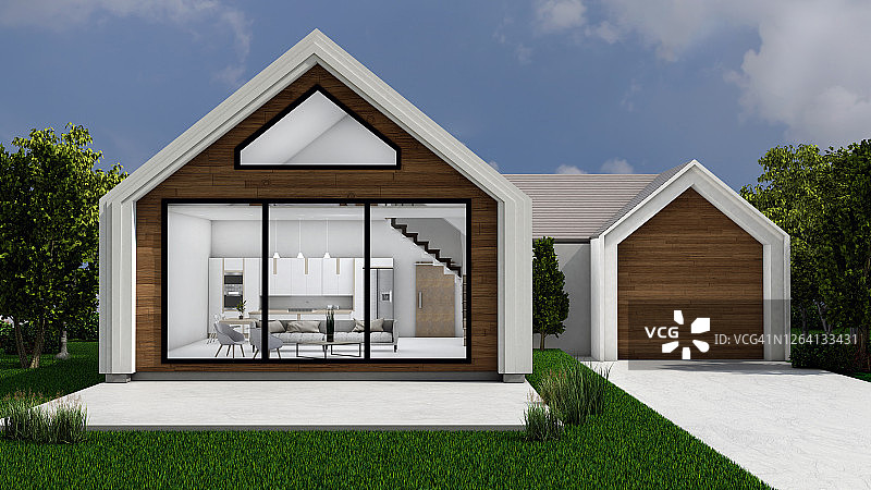 乡村双层房屋3D渲染图片素材